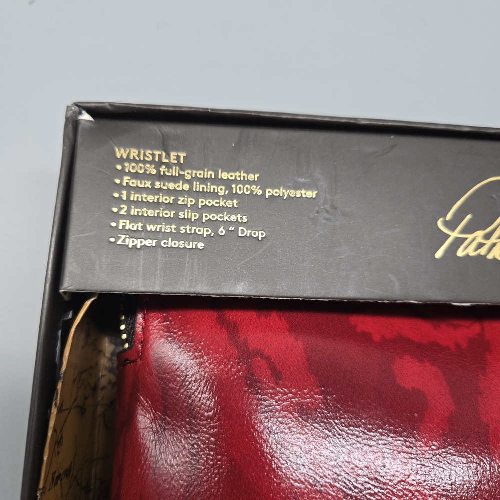 Patricia Nash Satin Leaves Cassini Genuine Leather Clutch Wristlet Red NEW $79 - Picture 4 of 7